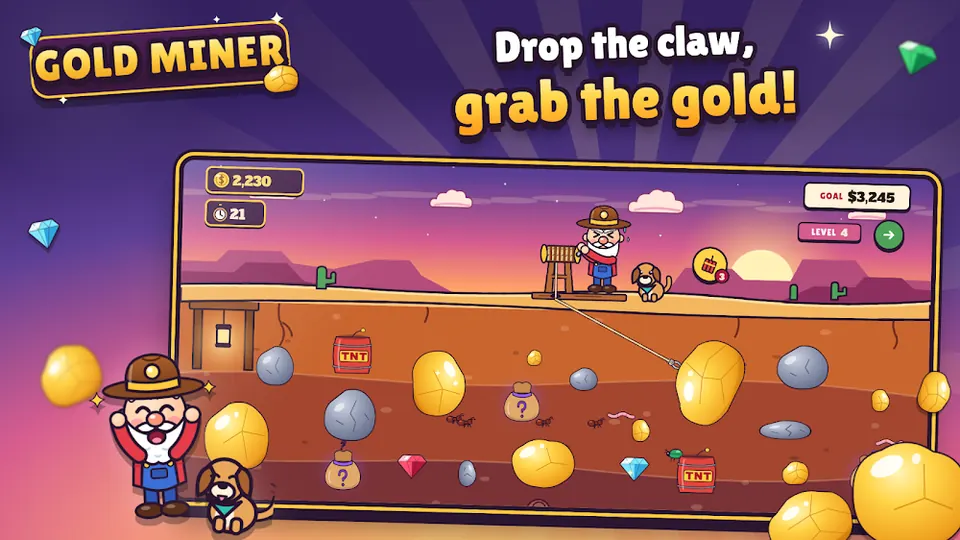 Gold Miner: drop the claw and grab the gold underground