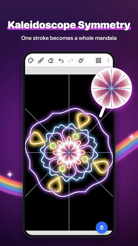Kaleidoscope symmetry: one stroke becomes a whole mandala
