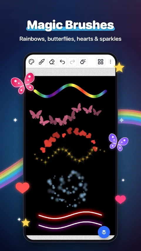 Magic brushes: rainbows, butterflies, hearts and sparkles
